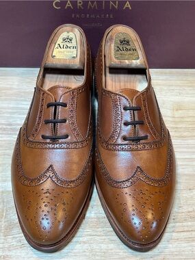 Carmina Men’s Tan Leather Brogue Tan Wingtip Oxfords🔥US 9D Rain Last Made 🇪🇸